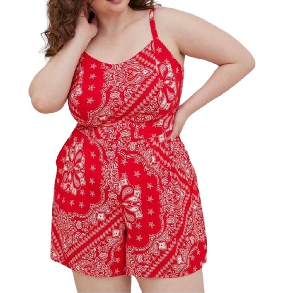 TORRID Red and White Paisley Romper NWT!